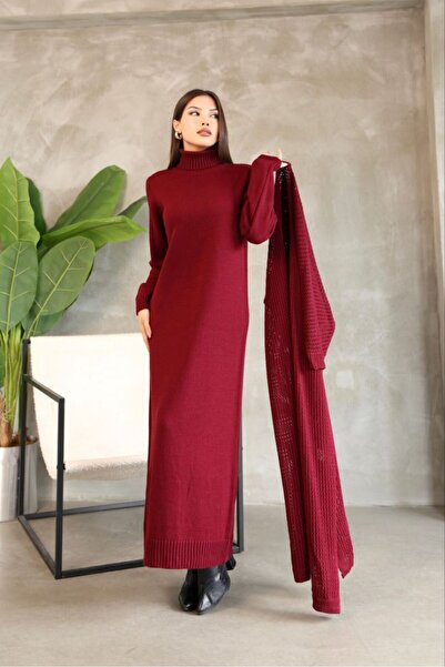 vl vellichor Women's Turtleneck Knitwear Dress and Long Cardigan Double Set-B...