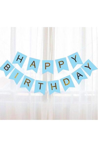 İSTOÇ PARTİ Happy Birthday Blue with Gold Zigzag Banner