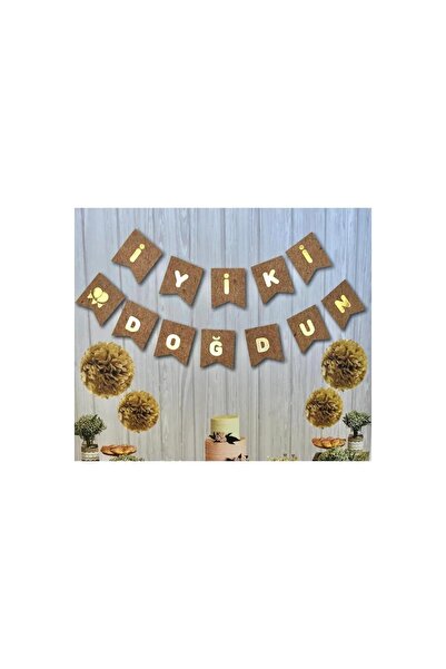 İSTOÇ PARTİ Happy Birthday Kraft over Silver Zigzag Banner