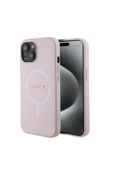 Guess Carcasă pentru iPhone 15 Saffiano MagSafe - Roz