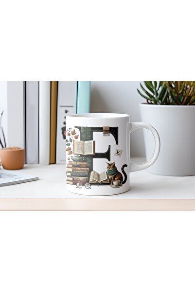 Beramussa كوب مع شخصيات على شكل حرف E وقطة وكتب - خاص لمحبي الكتب والقطط - هد...
