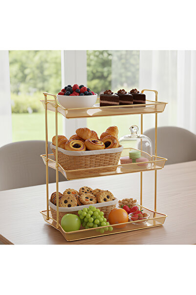 Cozy Nest 3-Tier Golden Modern Serving Tray Stand, Elegant Dessert Display Rack for Home, Kitchen & Decoration