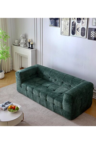 JOJO HOME Elysium Sofa, HD Foam, L x W x H: 200 x 96 x 74cm, Emerald Green