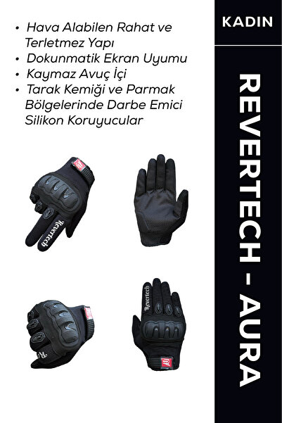 MOTOKIT Revertech Aura Siyah - Dokunmatik Ekran Uyumlu Kadın Motosiklet Eldiv...