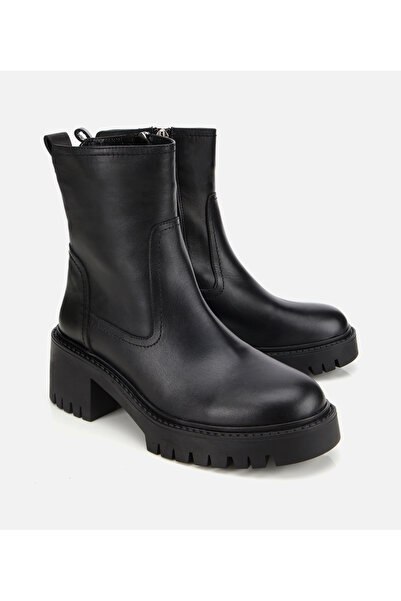 Hotiç Kadın Deri Siyah Streç Bilekte Düz Bot