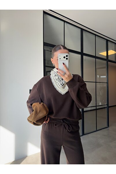 BB Bensu Buyruk BİSİKLET YAKA ACI KAHVE SELANİK KUMAŞ TAKIM