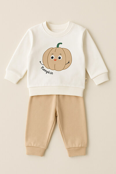 dinamik çocuk Baby Boy/Child Cute Pumpkin Embossed Patterned 2-Piece Set Top and Bottom 2-Thread Seasonal 6-9-12-18 Months