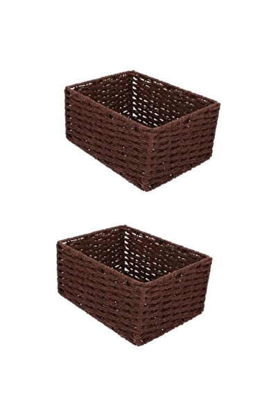 Generic 2 قطعة من صناديق تنظيم الأغراض المتنوعة وسلال التخزين وسلة المناشف وسلات التخزين المستطيلة المنسوجة من الخيزران