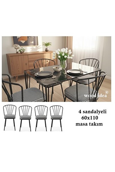 wood idea Yemek Masası Mutfak Masası ,Balkon masası 60x110 4 sandalyeli