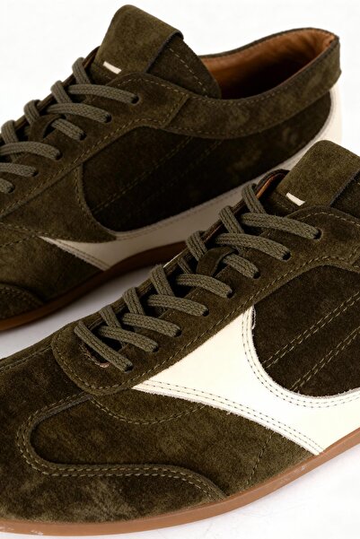 GIESTO Partial Leather Khaki Shoes