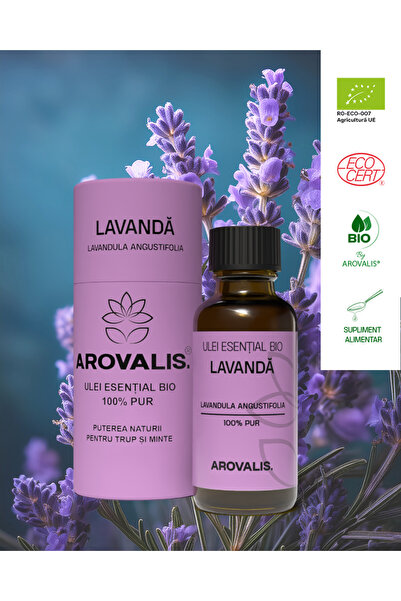 Arovalis. ULEI ESENȚIAL BIO DE LAVANDĂ 10 ml (Lavandula angustifolia) 100% PUR