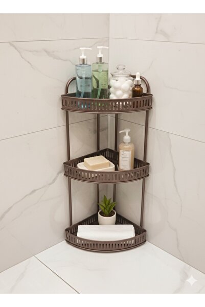 Noor 3-Shelf Bathroom Corner Shelf, Brown