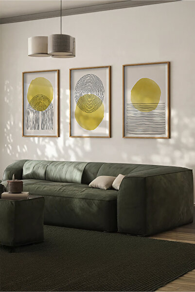 huhuli Set de 3 tablouri cu rame din lemn Huhu144