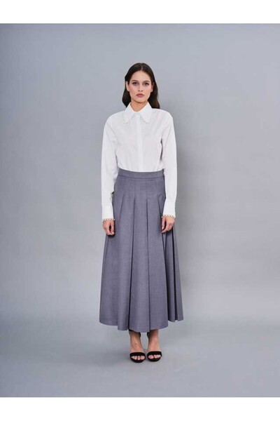 SERPİL Yüksek Bel Piliseli Uzun Kadın Etek 51139