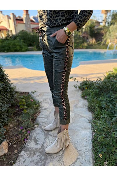 Punta Otantik NC21970 Италиански панталони с леопардови детайли и шипове, каки