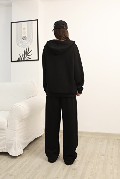 b buhari bykoc Hooded Zippered Wide Leg Modal Fabric Tracksuit Set