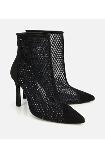 Hotiç Kadın Siyah Fileli Taş Detaylı Bilekte Topuklu Bot