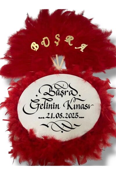 COOL NİGHT 2 PARÇA KIRMIZI TÜYLÜ İSİMLİ GELİN TEFİ VE PLEKSİ İSİMLİ GELİN YEL...