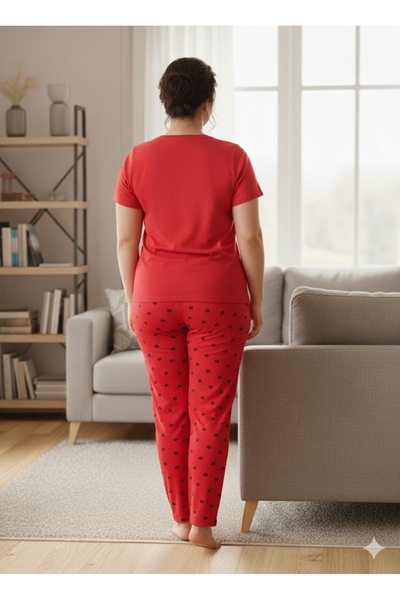 FAMES PİJAMA Women's Red Heart Detail Paddy Set