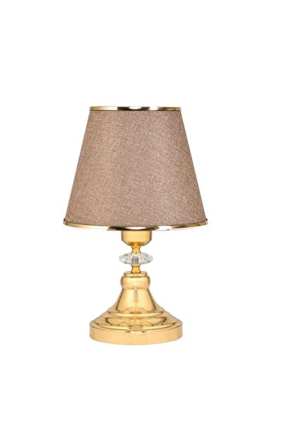 Art&Gift Art Deco Style Crystal Stone Decorated Metal Base and Gold Striped Kumbeji Headboard 2-Piece Lampshade Set Two Pieces