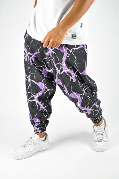Superbluemexico Unisex Casual Digital Lightning Print Sweatpants Baggy Trousers