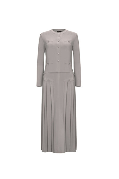 MISS DALIDA Cep Kapaklı Triko Gri Ceket