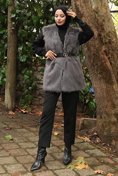 Modamihram Коланна кожена жилетка, сива 19372