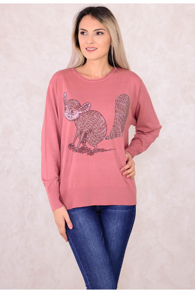 Elis Fashion Pulover Crystal Squirrel Pink