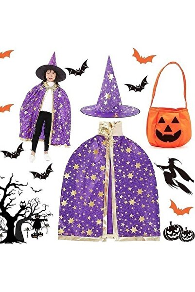 Shengruili Costum 3 piese de vrajitoare unisex, 1 pelerina cu palarie magica ...