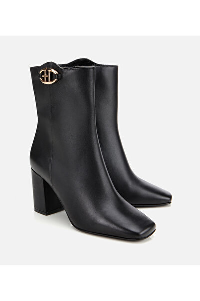 Hotiç Kadın Deri Siyah Kare Uçlu Bilekte Topuklu Bot