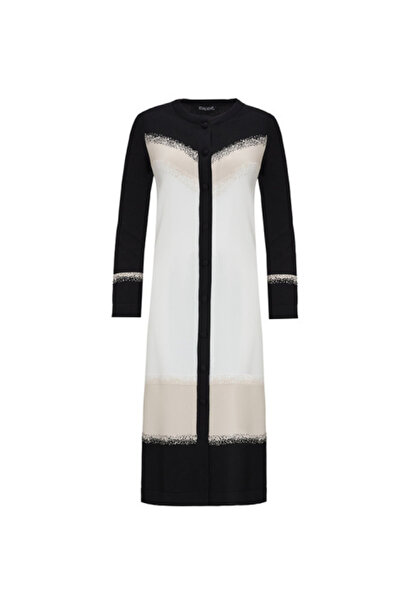 MISS DALIDA Üç Renkli Örgü Teknikli Uzun Siyah Hırka