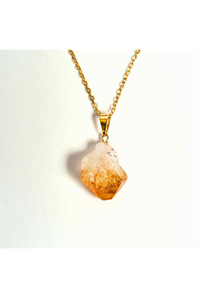 craftmystic Colier din aur cu pandantiv din citrin brut - Energie și Prosperitate