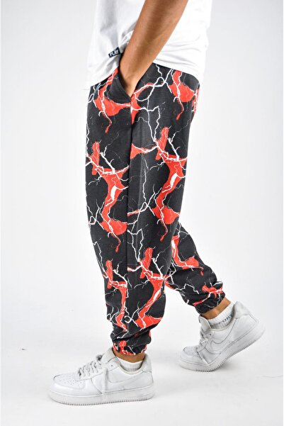 Superbluemexico Unisex Casual Digital Lightning Pattern Printed Sweatpants