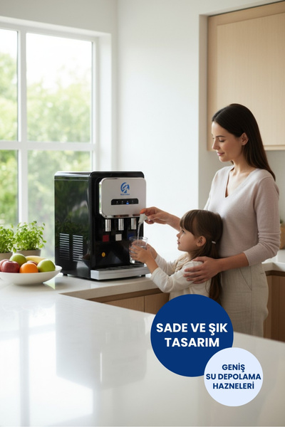 WATER GLOBAL SU ARITMA SİSTEMLERİ Arıtmalı Tezgah Üstü Su Sebili 80 GPD RO - Sıcak, Ilık ve Soğuk-Siyah (Üreticiden)