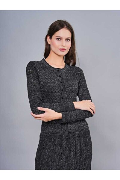 SERPİL Desenli Uzun Triko Hırkalı Elbise Takımı 51202