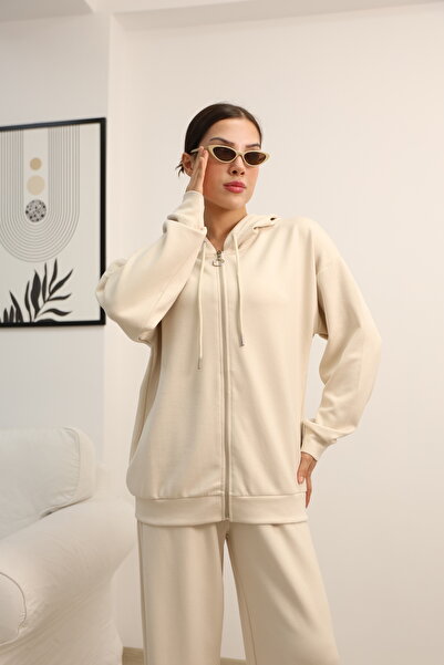 b buhari bykoc Hooded Zippered Wide Leg Modal Fabric Tracksuit Set