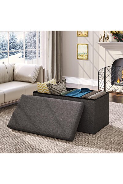 Crestj صندوق تخزين من القماش على شكل عثماني، صندوق ألعاب قابل للطي على شكل عثماني مع مساحة تخزين، 76×38×38 سم، مسند قدمين