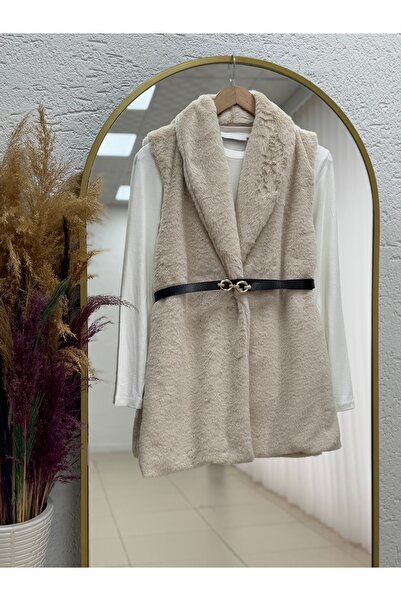 BENAHOLL Elham Kemerli Peluş Yelek-BN8468 Taş