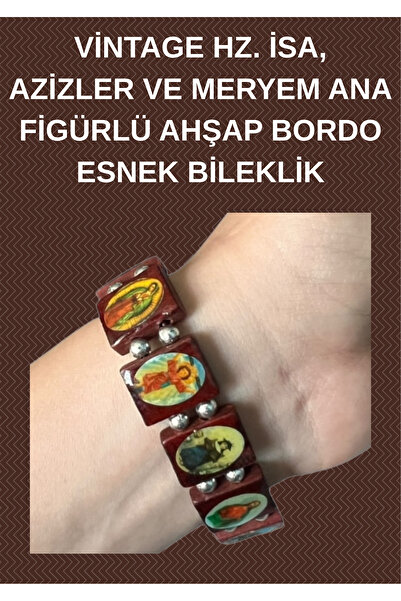 onyyapim VİNTAGE HZ. İSA, AZİZLER VE MERYEM ANA FİGÜRLÜ AHŞAP BORDO ESNEK BİL...
