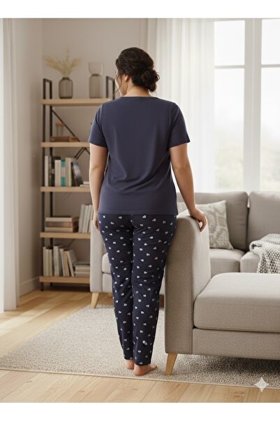 FAMES PİJAMA Women's Black Heart Detail Paddy Set