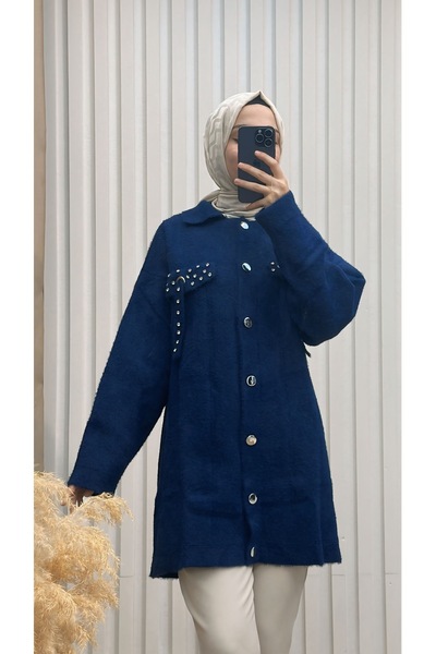 MERVE TESETTÜR Cardigan de tricotaj premium cu pietre de buzunar