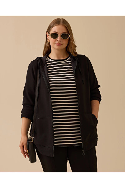 Galaxie Plus Size Striped Inner Blouse Zipper Suit