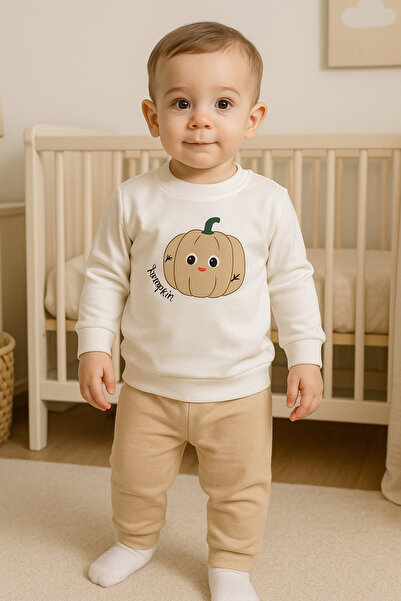 dinamik çocuk Baby Boy/Child Cute Pumpkin Embossed Patterned 2-Piece Set Top and Bottom 2-Thread Seasonal 6-9-12-18 Months