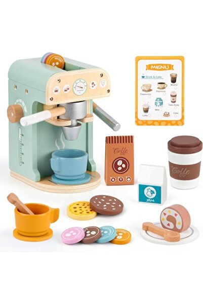 ideal STORE Aparat de Cafea din Lemn MDF, idealSTORE, cu 25 Accesorii, Set cu Două Cesti, Multicolor, 3+ ani