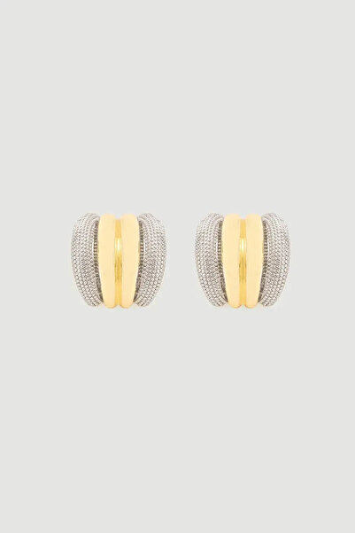 Gusto Çift Renkli Yarım Halka Küpe - Gold