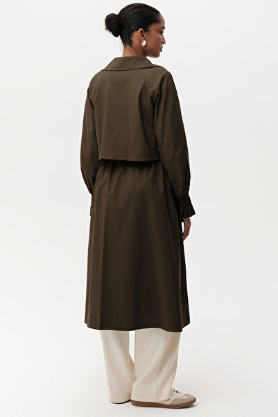 Exquise Uzun Kollu Kuşak Detaylı Midi Regular Trençkot