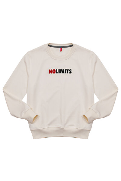 Cottonland Unisex Nolimits Three Thread Relaxed Fit O Neck Printed Cotton Sweatshirt Ecru