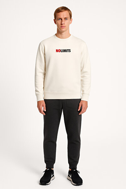 Cottonland Unisex Nolimits Three Thread Relaxed Fit O Neck Printed Cotton Sweatshirt Ecru