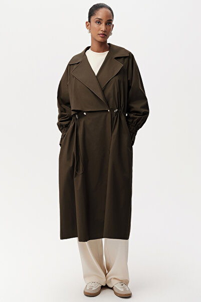 Exquise Uzun Kollu Kuşak Detaylı Midi Regular Trençkot