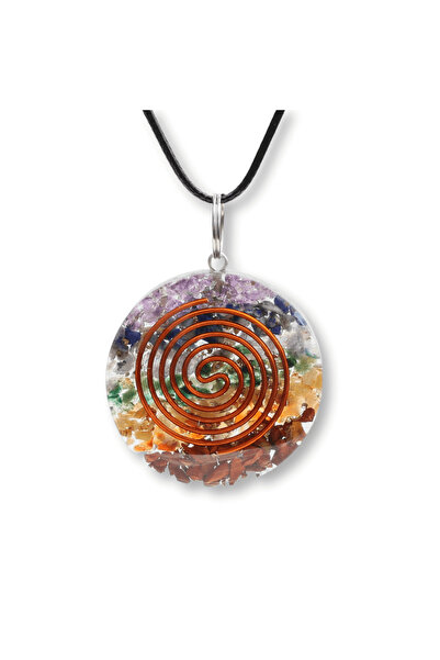 craftmystic Colier organic reglabil cu pietre pentru cele 7 chakre și semnul spiralat al "Puterii"